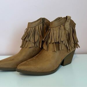 Indigo Blue Suede Fringe Ankle Booties size 8